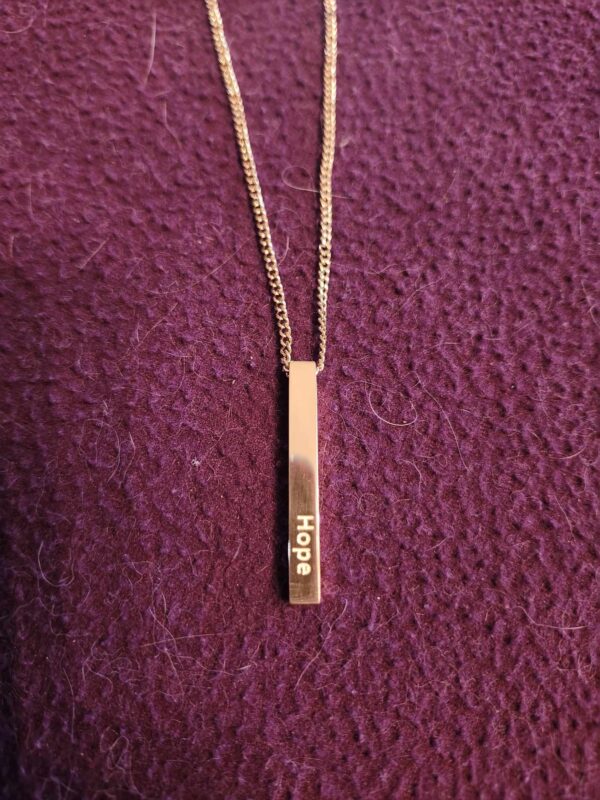 Gold Hope, Faith, Courage Long Bar Necklace 2 - Image 3