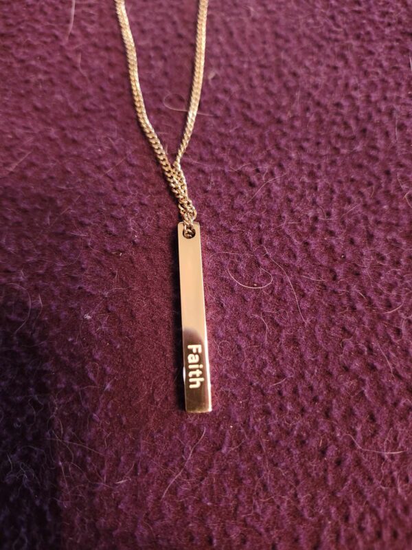 Gold Hope, Faith, Courage Long Bar Necklace 2 - Image 2